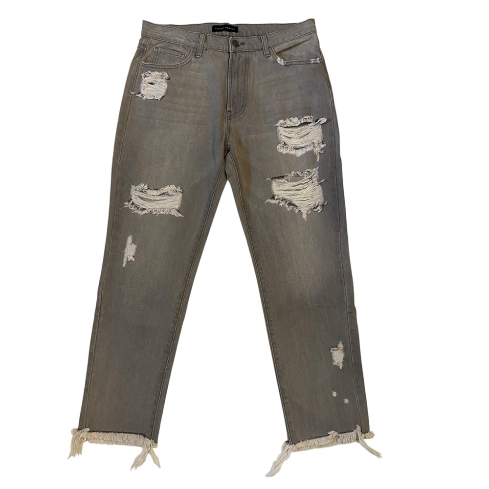 FLYING MONKEY Straight Leg Jeans Cropped Raw Hem Distressed Gray Womens Size 28
